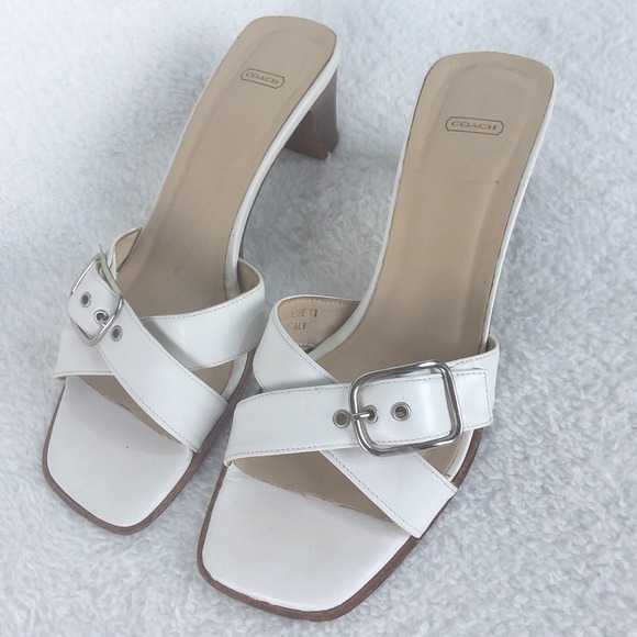 Coach Magdalene‎ White Leather Cross Strap Buckle Slide Sandals Womens 6 Italy - Picture 3 of 12